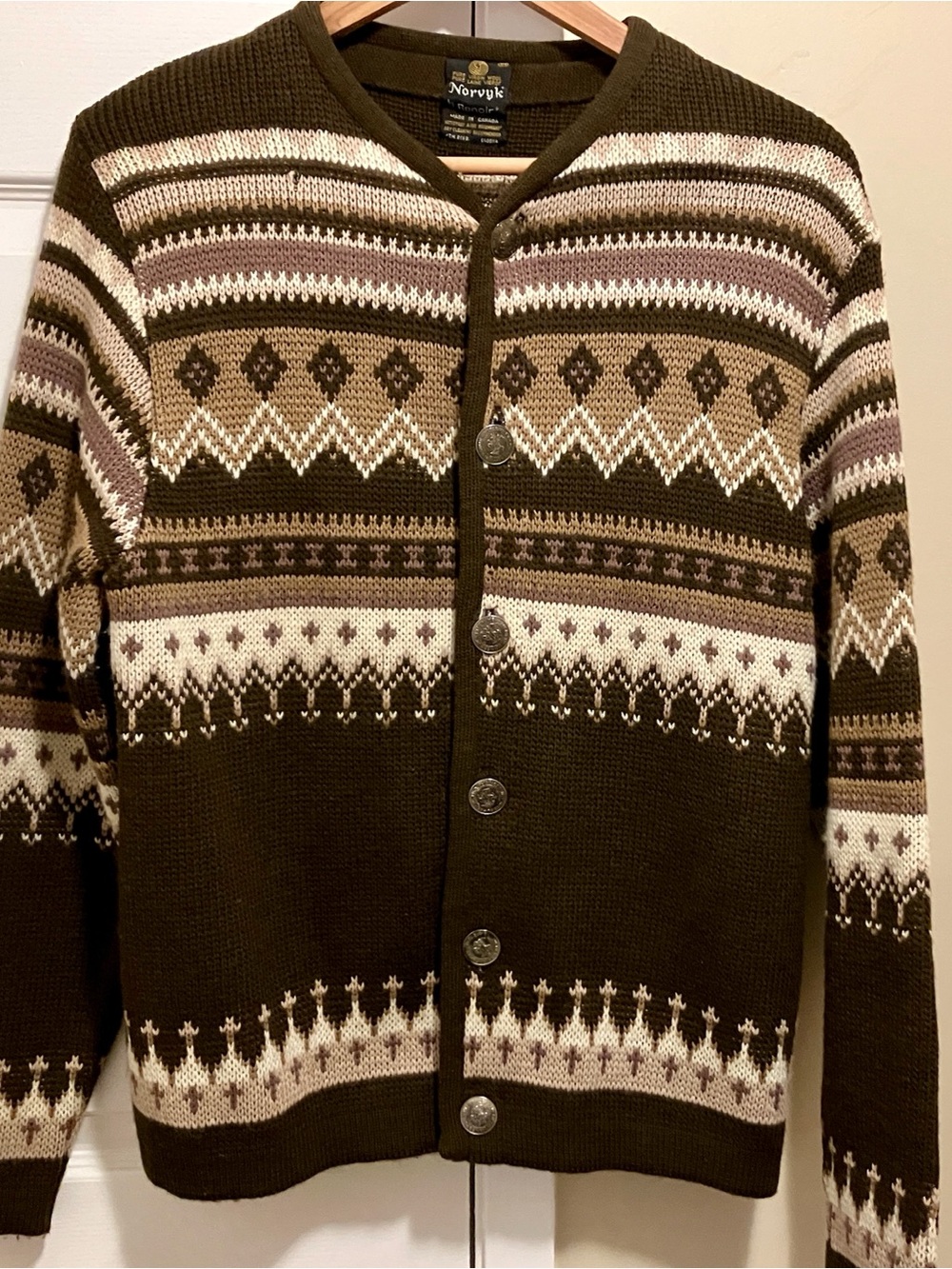 Norvyk Renoir Fair Isle Button-Front Wool Cardigan Made In Canada 🇨🇦 Medium